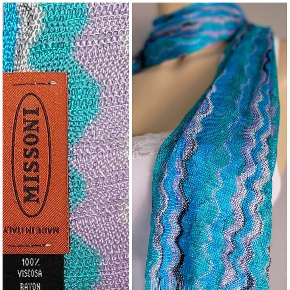Missoni Accessories - Missoni Zigzag Wrap Scarf • Rayon Knit • Turquoise Blue • Lightweight Fringe